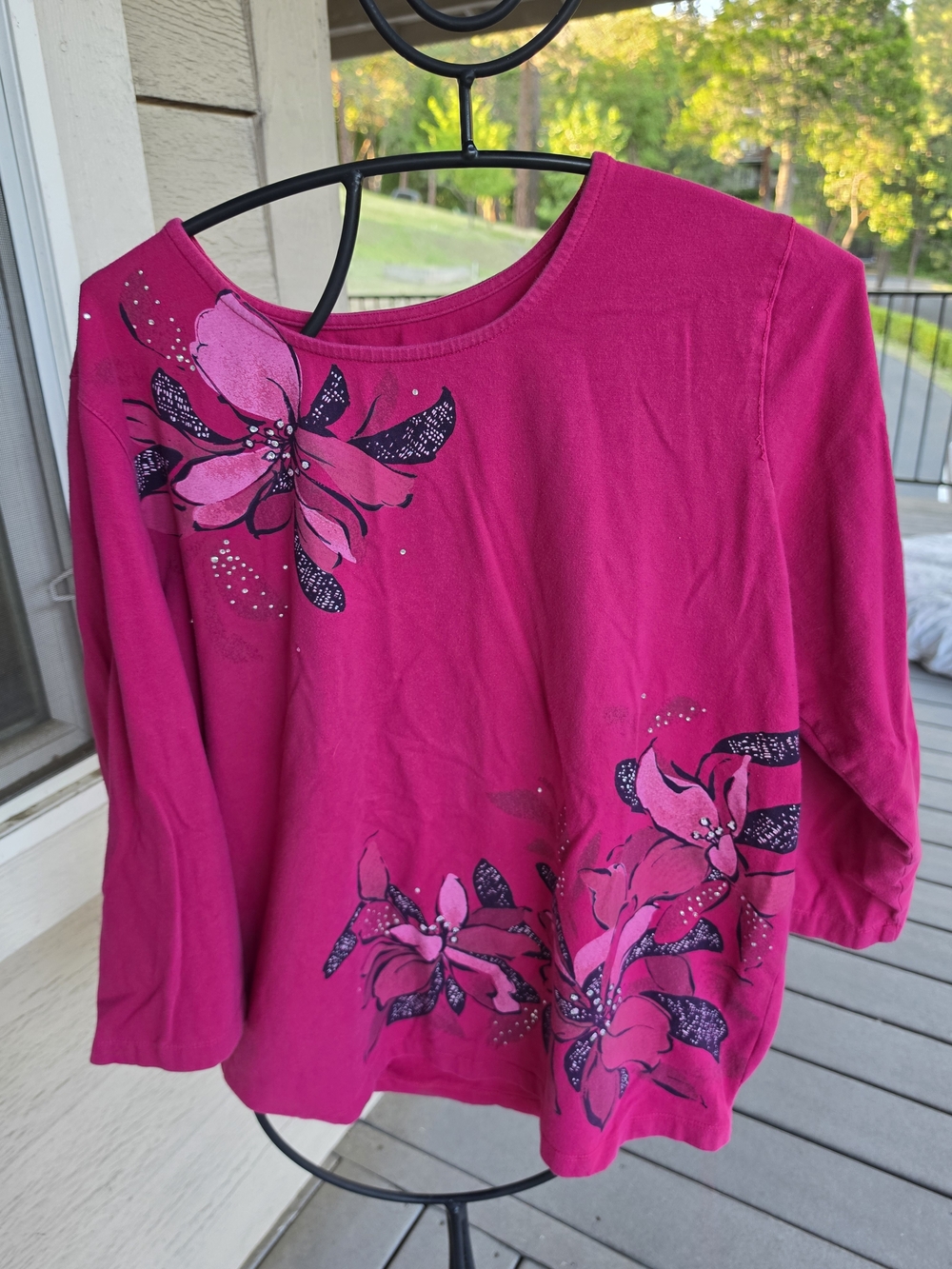 Alfred Dunner Bright Pink Floral Long Sleeve Tee